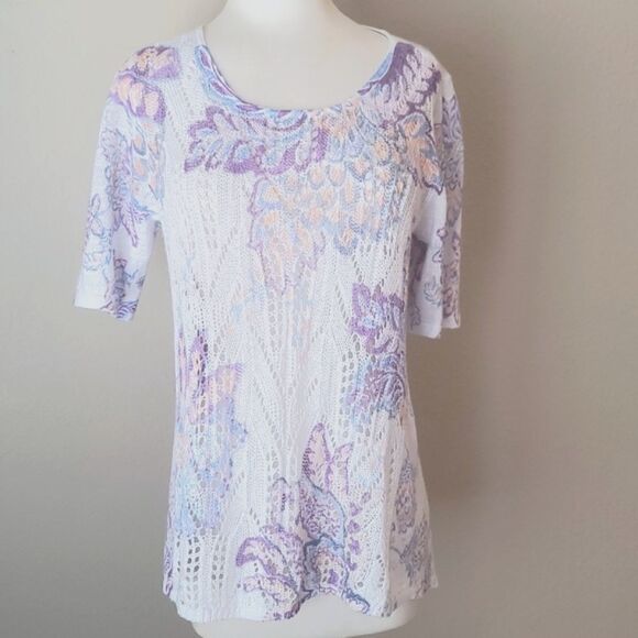 Chico's Tops - Chico's floral short sleeve sweater size 0(xs)